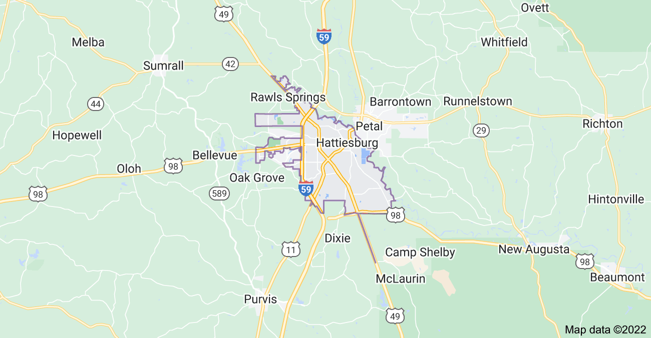 Community Phone's landline coverage map in Hattiesburg, Mississippi